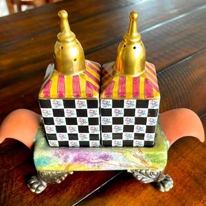 RETIRED MACKENZIE CHILDS TORQUAY FRANK / MUSTARD SALT / PEPPER SET DISCONTINUED